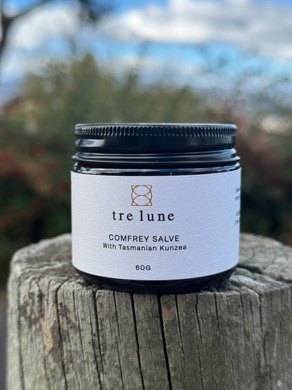 Tre Lune Comfrey + Kunzea Salve – natural muscle and joint relief balm handcrafted in Tasmania, Australia.